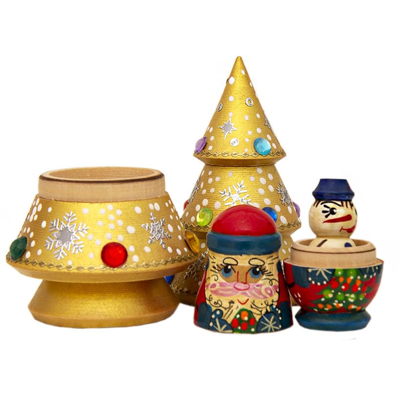 Фото - Матрешка новогодняя Золотая ёлочка 3 места 12 см Фото - Матрешка новогодняя Золотая ёлочка 3 места 12 см