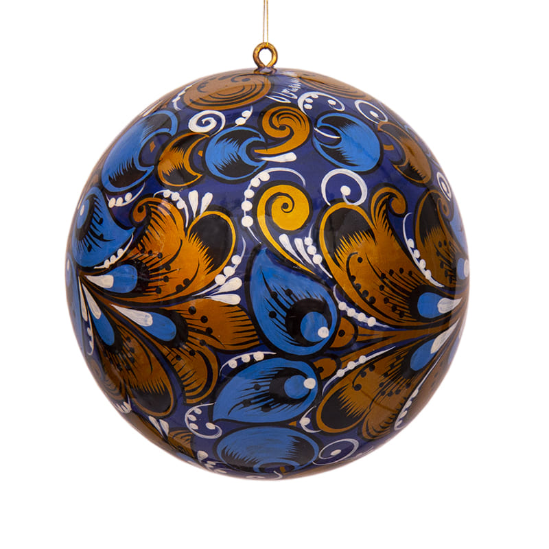 Фото - Шар хохломской новогодний Морозный узор 7 см Фото - Шар хохломской новогодний Морозный узор 7 см