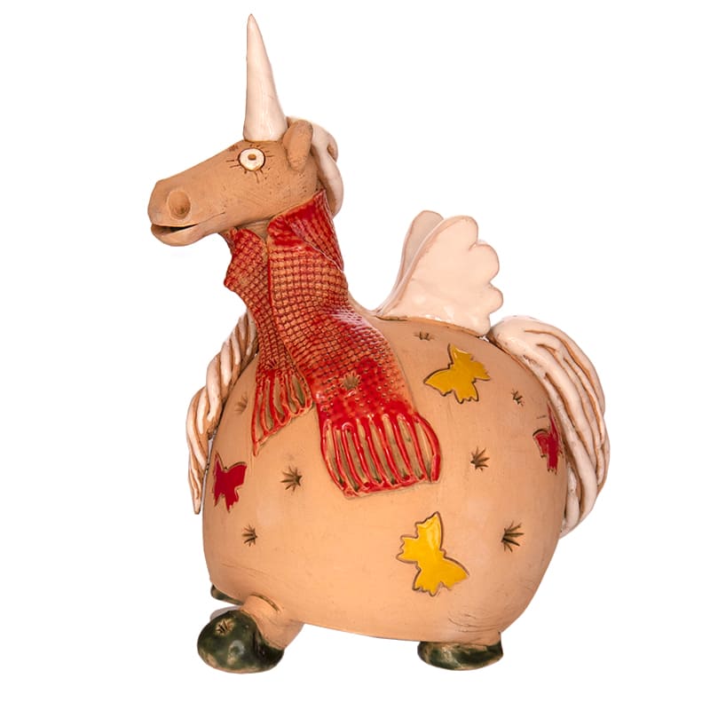 Фото - Керамическая статуэтка подсвечник Единорог в шарфике 21 х 14 см